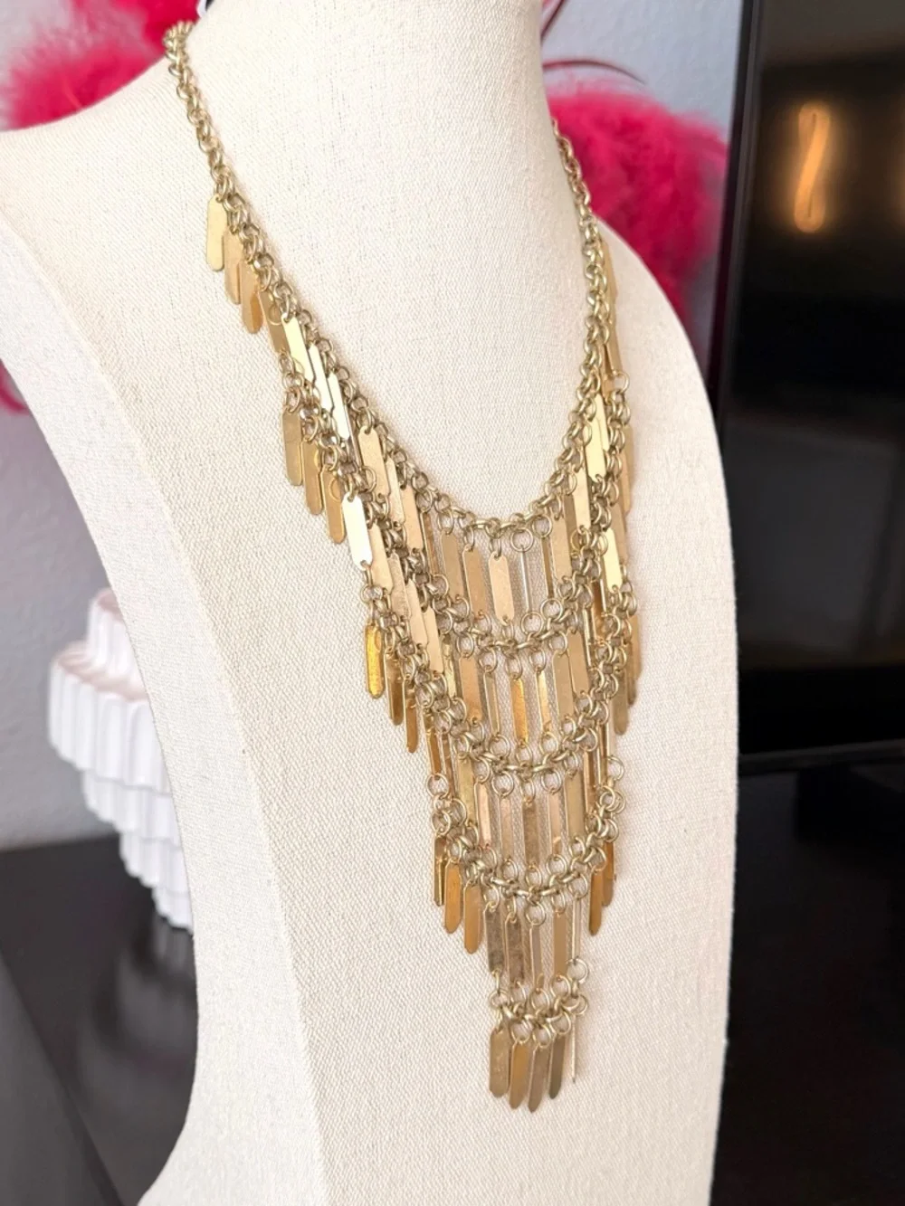 Statement Gold Multi-Layer Fringe Necklace